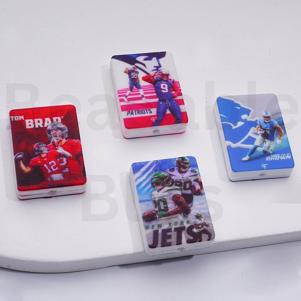 USA American Football Teams New England Patrio Detroit Lio New York Je Silicone Focal Beads, Random Mix
