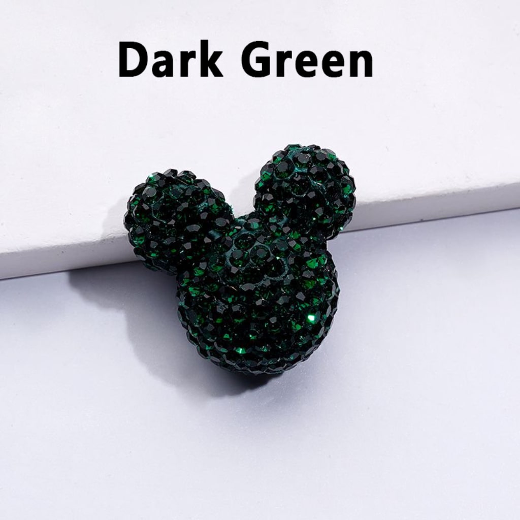 Vivid Cute Micke Minni Mouse Head Clay Beads with Shiny Rhinestones in Solid Color, 22*24*17MM