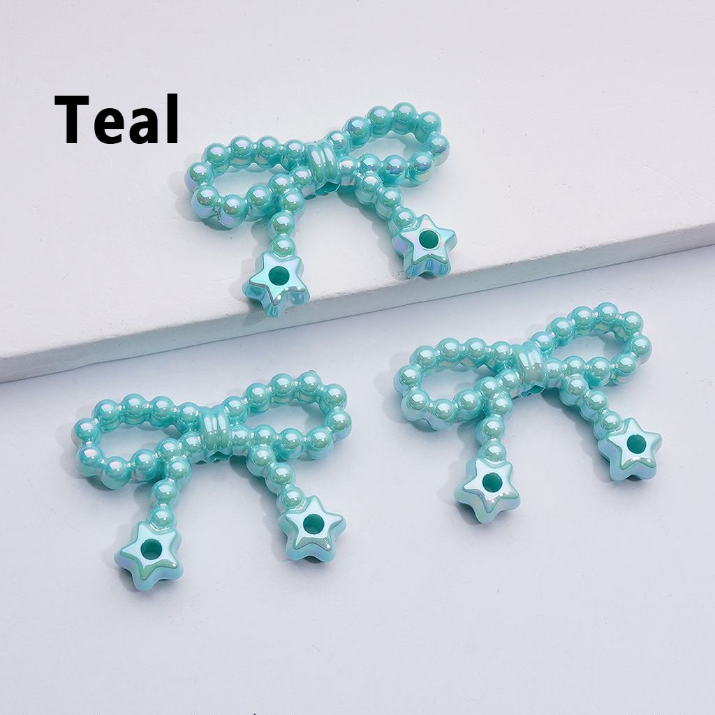UV Coating Pearls Bowknots with Star Ring Acrylic Beads in Solid Color, Around 23*33MM