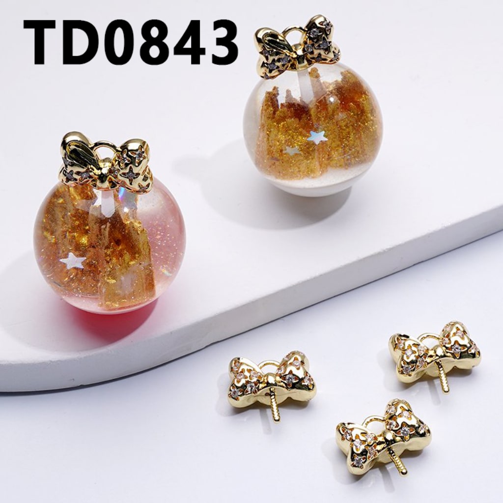 Shiny Fancy Gold Alloy Bowknot with White Rhinestones for Beads Jewelry Accessories, Around 15*9MM, Please Read the Description
