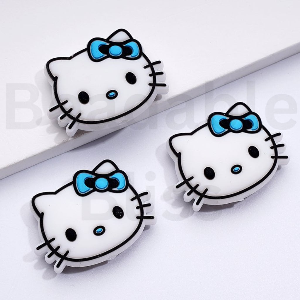 かわいいサンリHK子猫の頭とリボン、シリコン製フォーカルビーズ