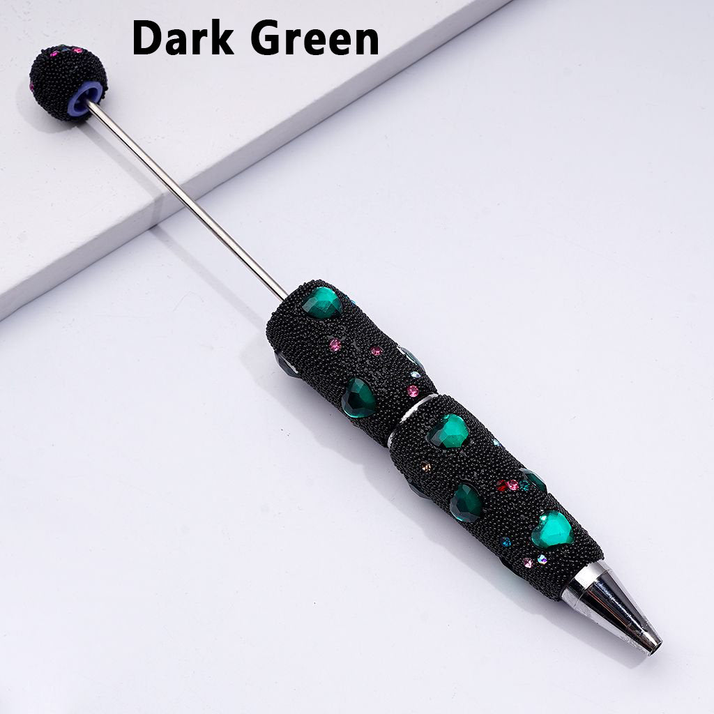 Beadable Clay Pens with Shiny Hearts Mini Colorful Rhinestones Black Snow Balls Covered the Entire Pen