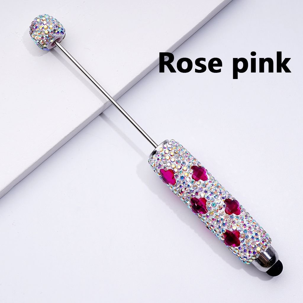 Beadable Clay Stylus Pens with Colorful Four-Petal Flowers & AB Rhinestones Covered the Entire Pen