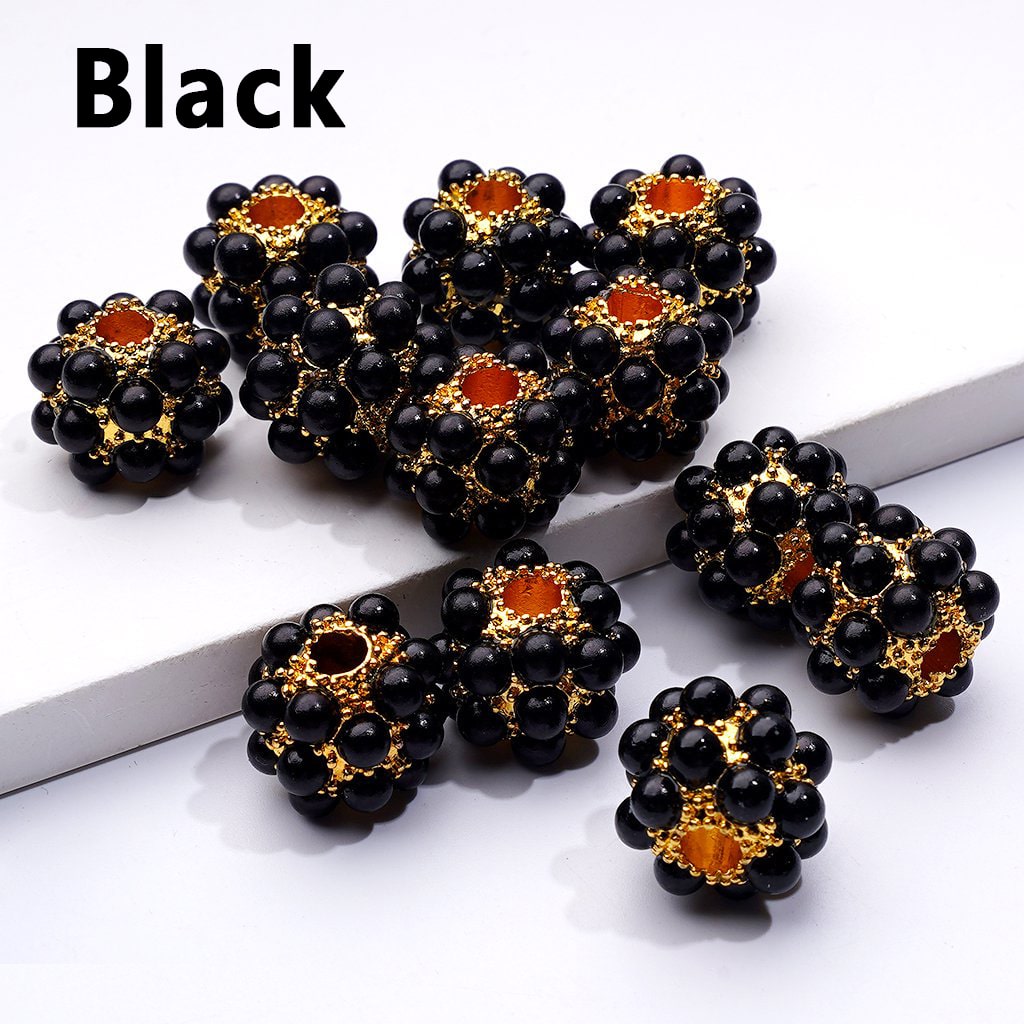 Silver & Gold Alloy Balls with Colorful Pearls Acrylic Beads, Random Mix, 16MM