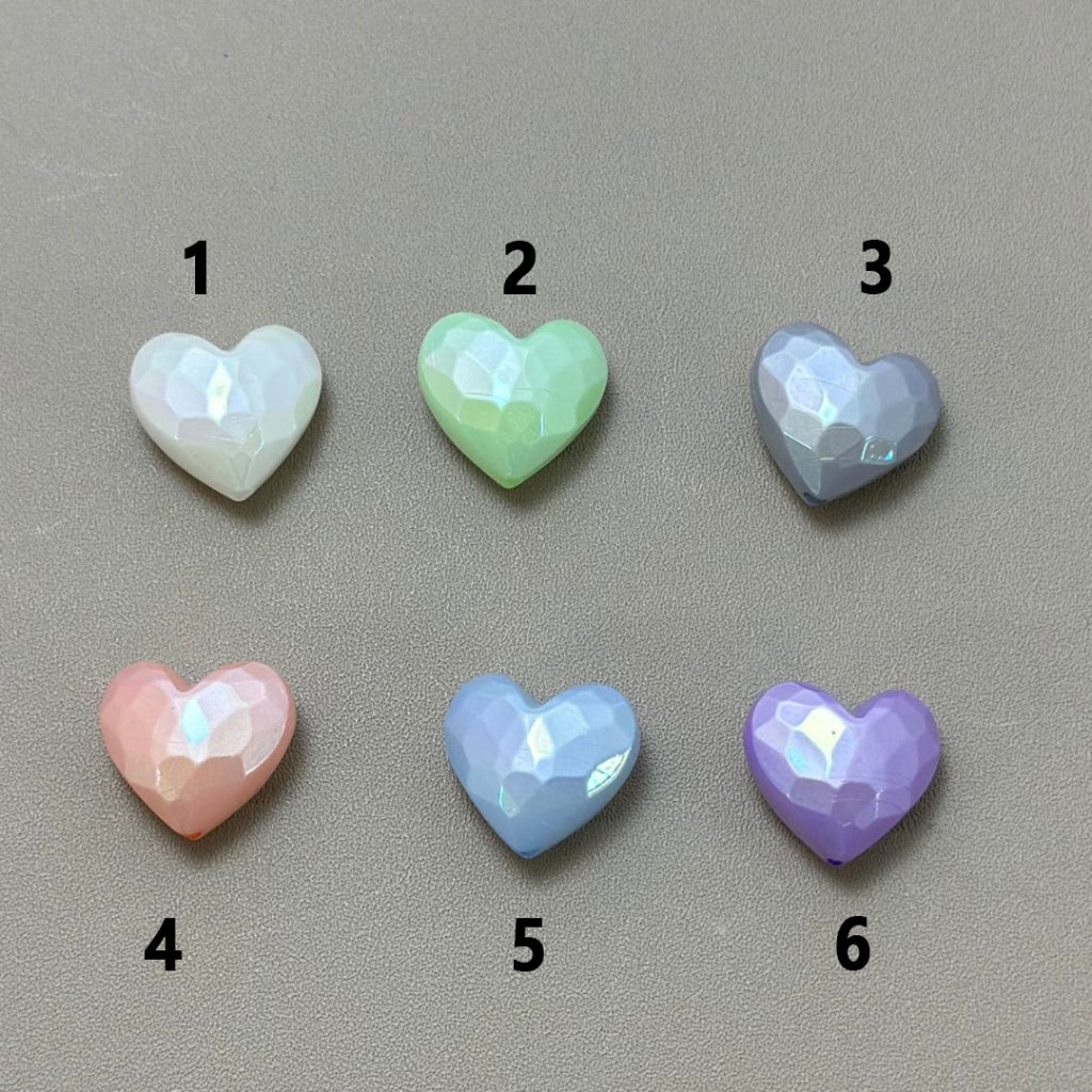 Polyhedral Glossy Candy Color Heart Acrylic Beads, Around 19*12MM, Please Read the Description