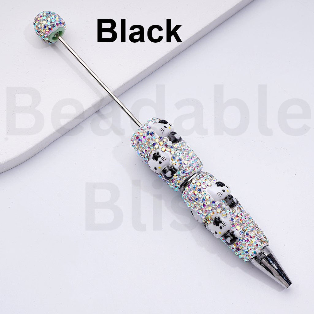 Beadable Clay Pens with Cute HK Kitten AB Rhinestones Covered the Entire Pen, Random Mix