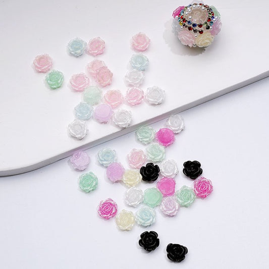 ビーズジュエリーアクセサリー用のDIYミニかわいいカラフルなグリッターローズフラワー、ランダムミックス