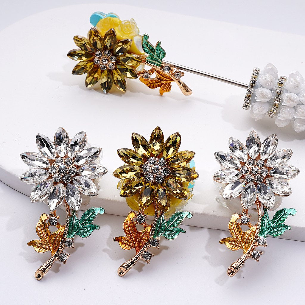 Bling Bling Fancy Gold Alloy Sun Flower with Shiny Rhinestones Cute Hearts Butterflies Flowers Clay Beads, Around 50*27MM