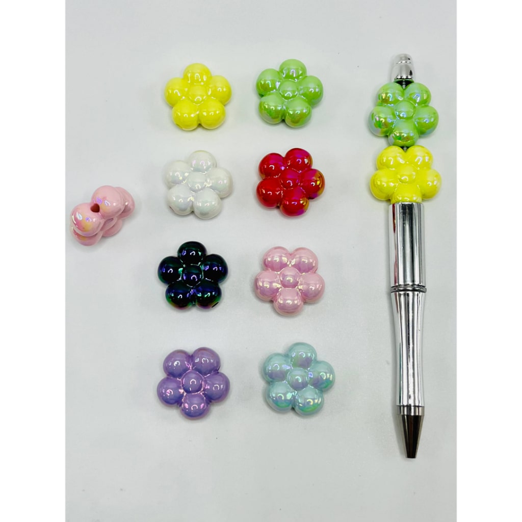 光沢のある花のアクリルビーズ、UV仕上げ、11 mm x 24 mm、LD