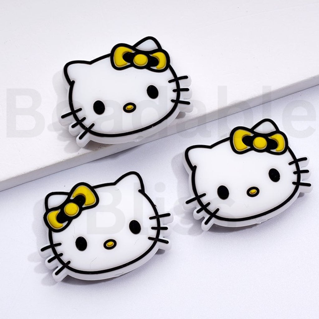 かわいいサンリHK子猫の頭とリボン、シリコン製フォーカルビーズ