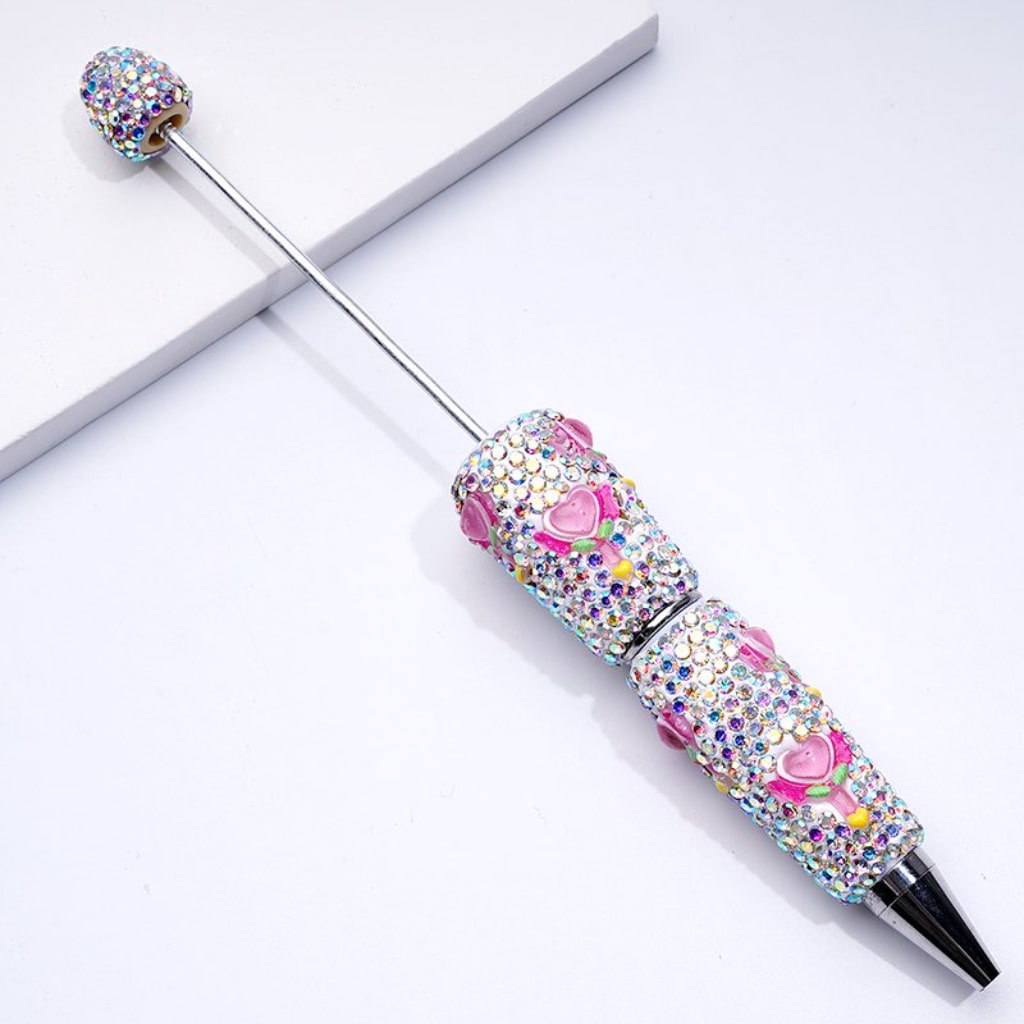 Beadable Clay Pens with Cute Red Heart Magic Stick Mini AB Rhinestones Covered the Entire Pen
