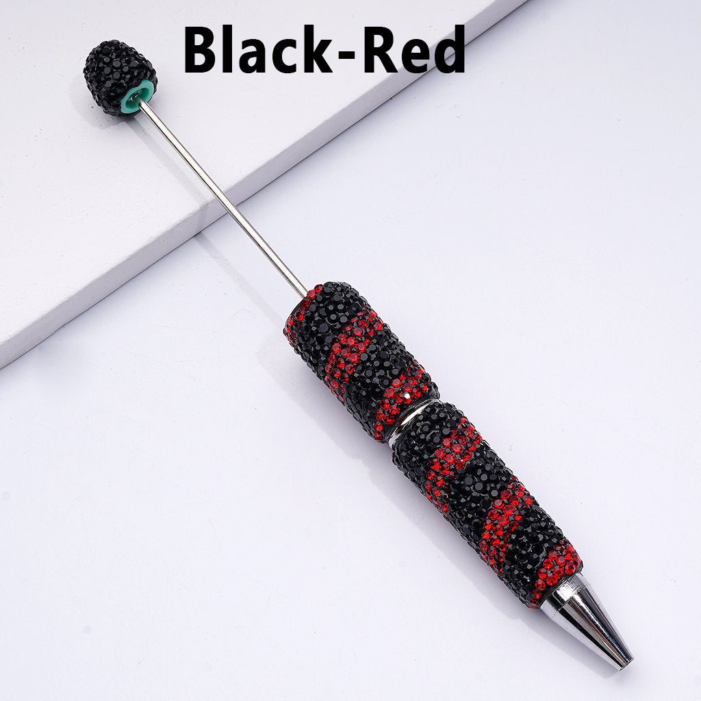 Beadable Clay Pens with Oblique-Stripe Double Color Rhinestones Covered the Entire Pen