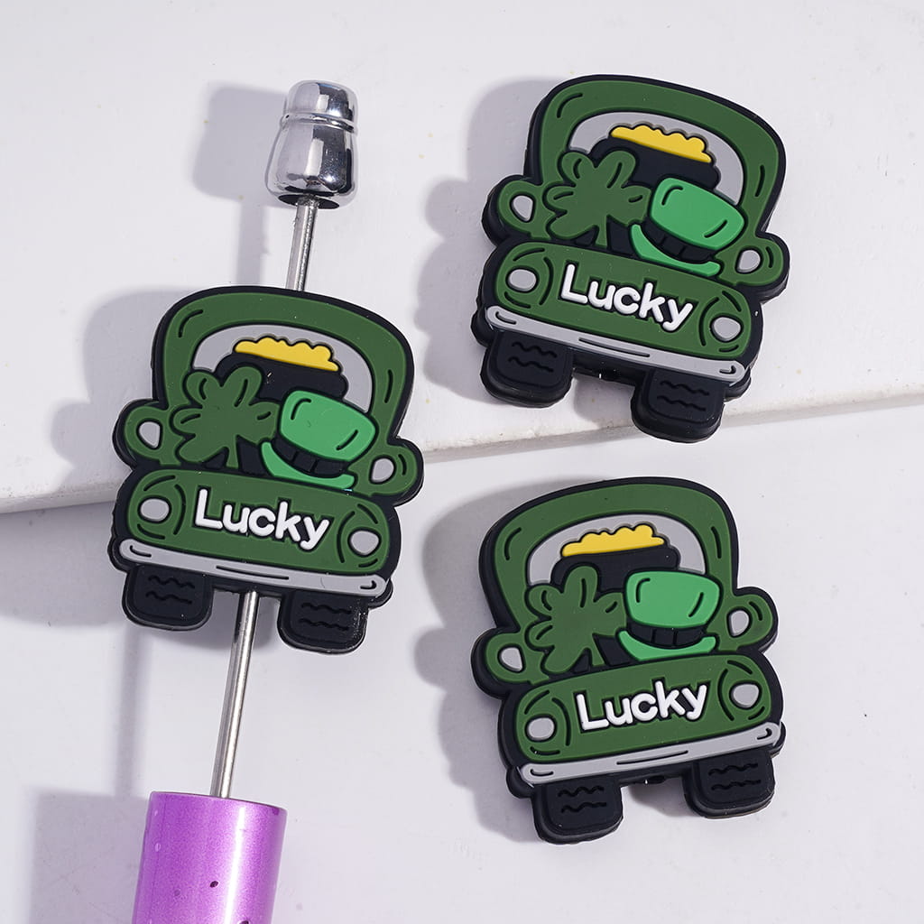 Lucky Green Vehicle Car Clover Hat Saint Patrick's Day Silicone Focal Beads