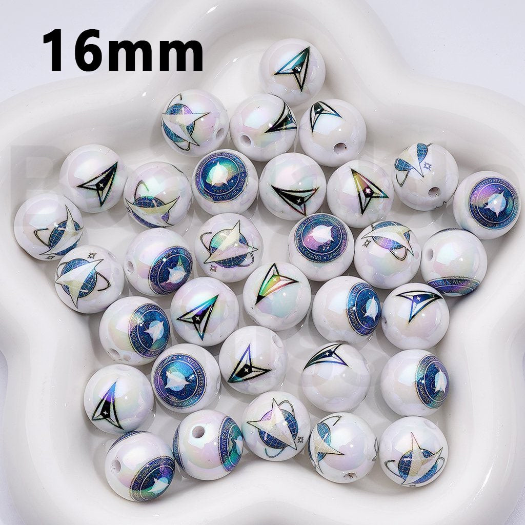 UV Coating USA America Space Forc Acrylic Beads, 16MM, Random Mix
