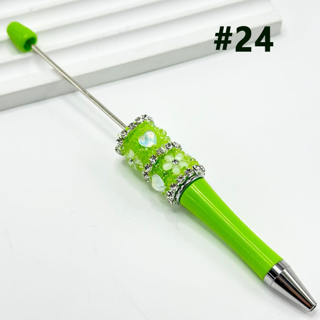 透明なラインストーンチェーン付きDIYビーズペン、ミニかわいい花、単色の透明なハート