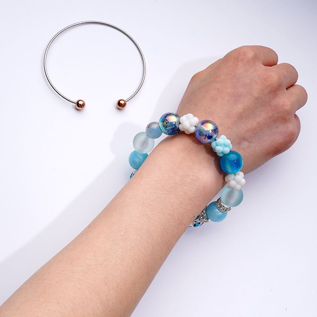 Large DIY Beadable Metal Bracelet with Rose-Gold Gray Gold Round Balls
