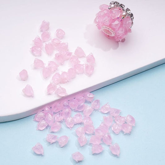 ビーズジュエリーアクセサリー用のDIYミニかわいい半透明ピンクのグリッターフラワーチューリップ、ランダムミックス