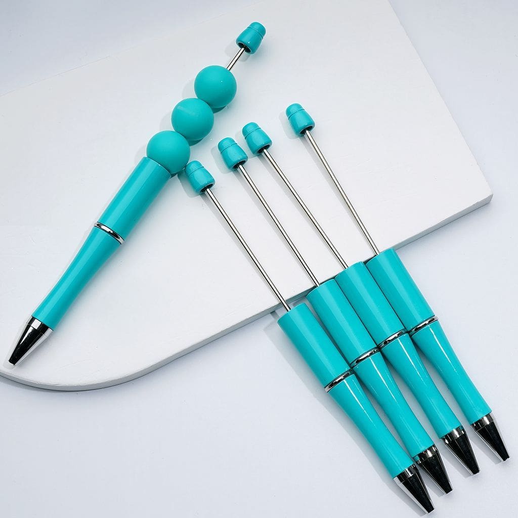 Teal Color Beadable Beaded Plastic Pen (This Color Matches The No.1 Color of Our Solid Color Silicone Beads, Pls Check the Picture Below))