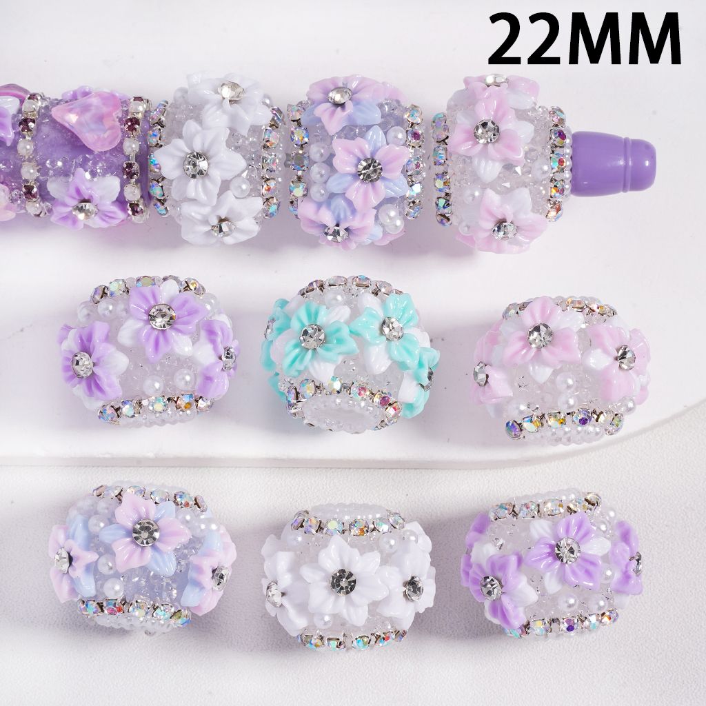 Sugar Acrylic Beads with Double Layer Flowers, Clear & AB Rhinestones & White Pearl Chains, 22MM, Multi-Color, Random Mix