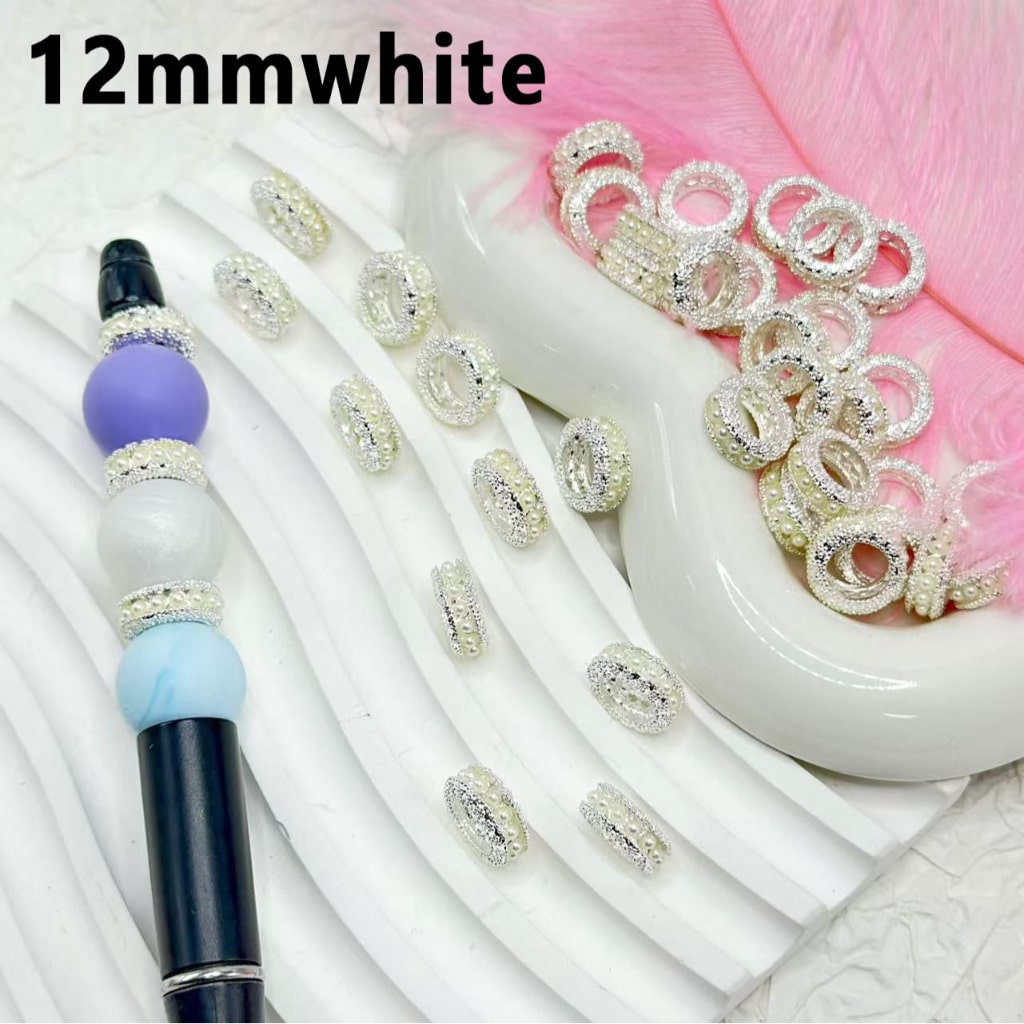 美しいシルバーゴールドメタルフラットラウンドスペーサー、ホワイトパールチェーン付き、12MM