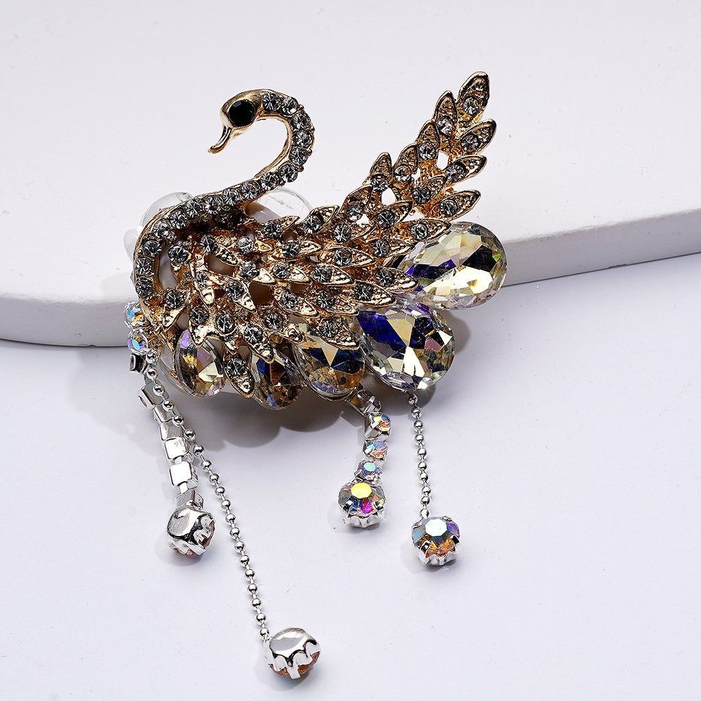 Bling Bling Fancy Gold Alloy Swan with Shiny Rhinestones Chains Cute Hearts Butterflies Snowflakes Water Drops Clay Beads, Around 40*36*15MM
