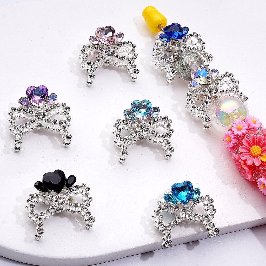 Bling Bling Fancy Silver Alloy Bowknot Beads with Multi-Color Heart Rhinestones for Jewelry Accessories