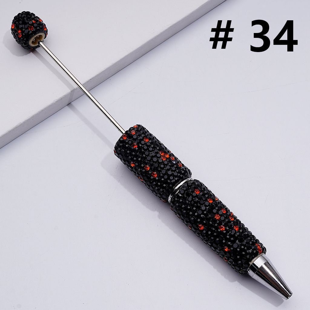 Halloween Beadable Clay Pens with Orange & Black Rhinestones Covered the Entire Pen
