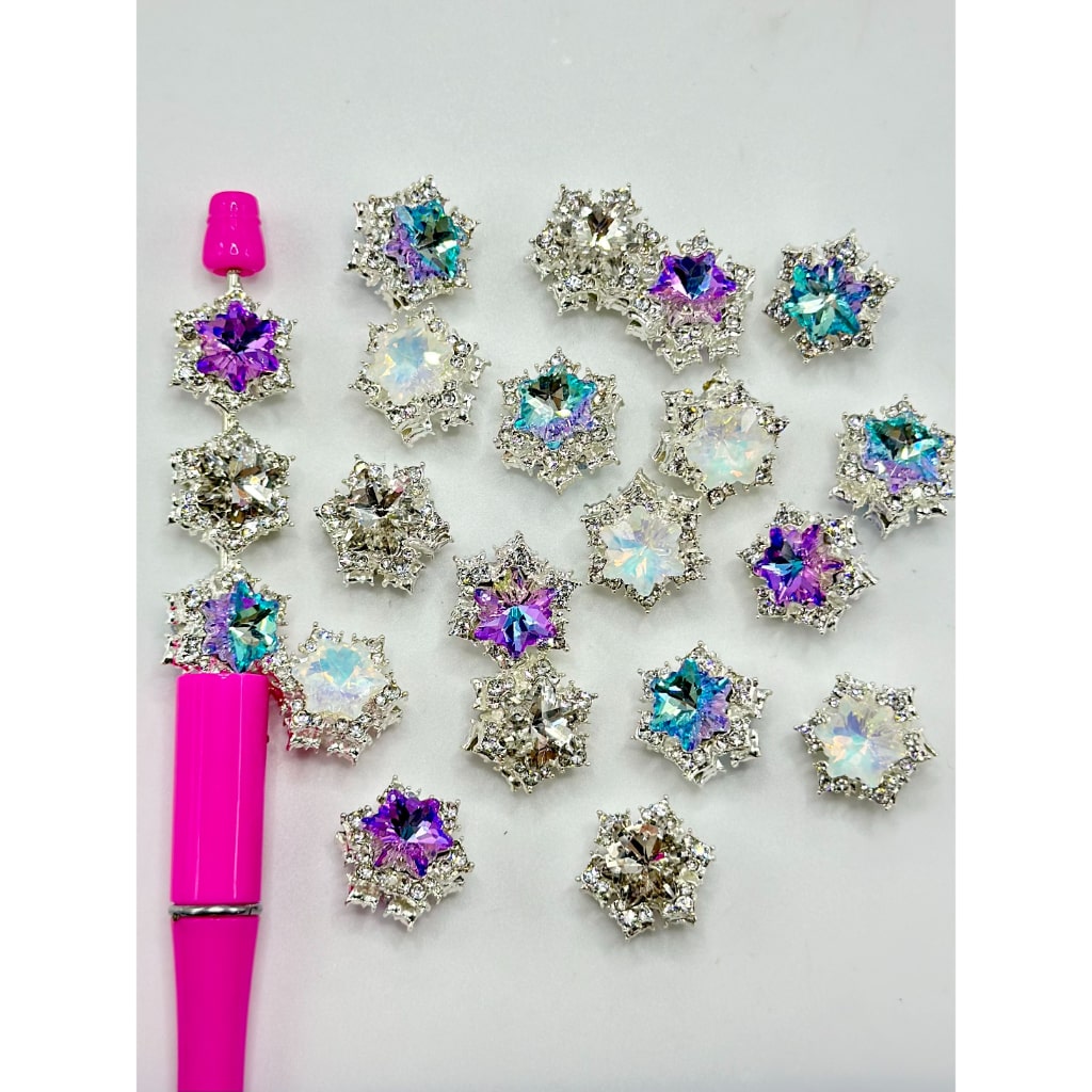 Bling Bling Silver Alloy Metal Snow Flower Rhinestone Beads, Random Mix, 18MM