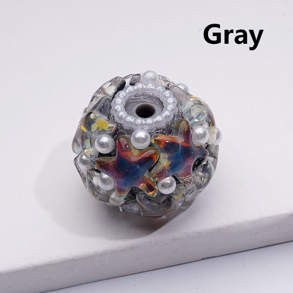 Multi-Color Shiny Stars White Pearls Round Acrylic Beads, 22*18MM