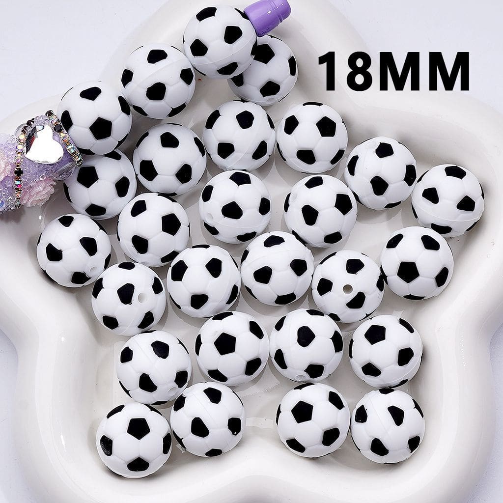 Mini Vivid Black White Soccer Football Silicone Focal Beads,18MM