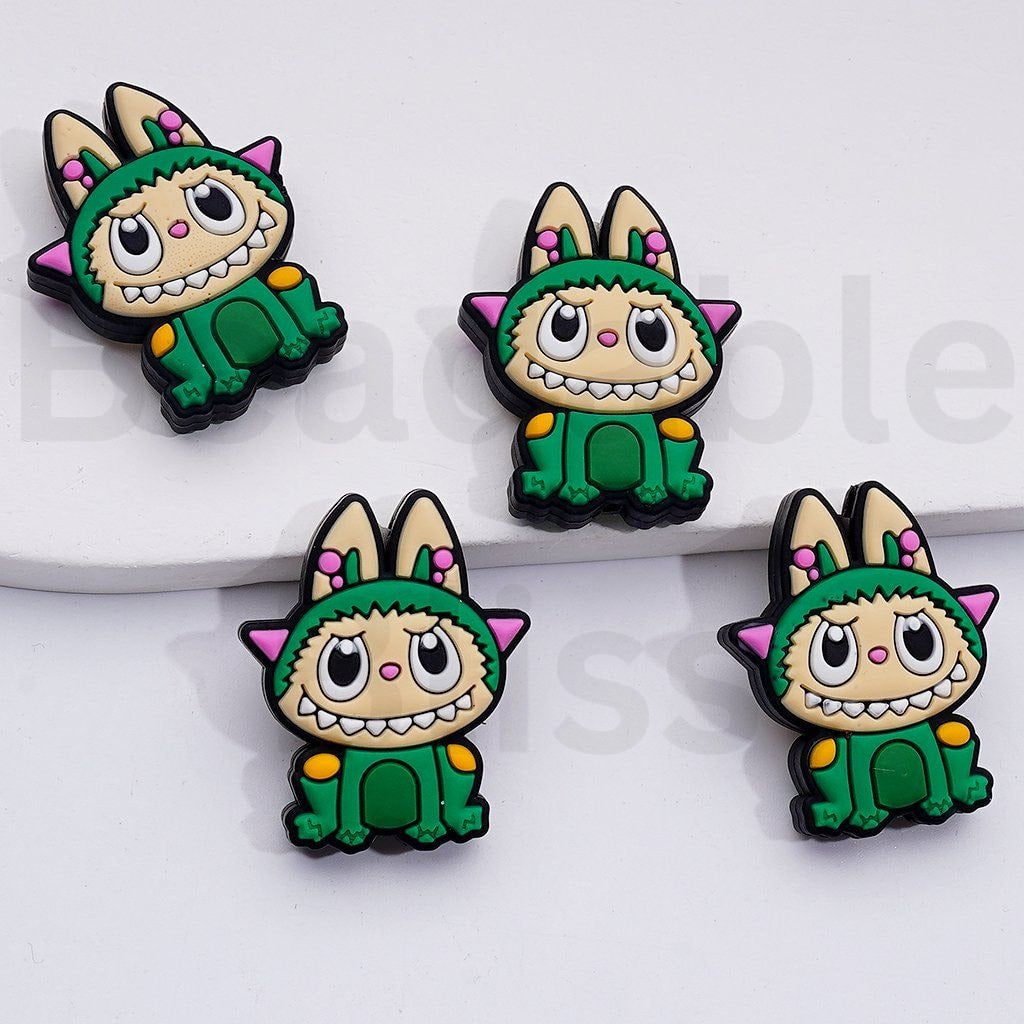 Cute Labub in Green Frog Costume Silicone Focal Beads