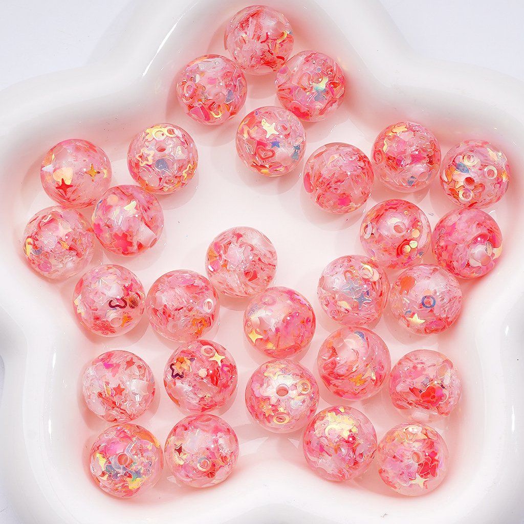 Multi-Color Shiny Mini Snowflake Moon Star Heart Butterfly Flakes Clear Round Acrylic Beads, 16MM
