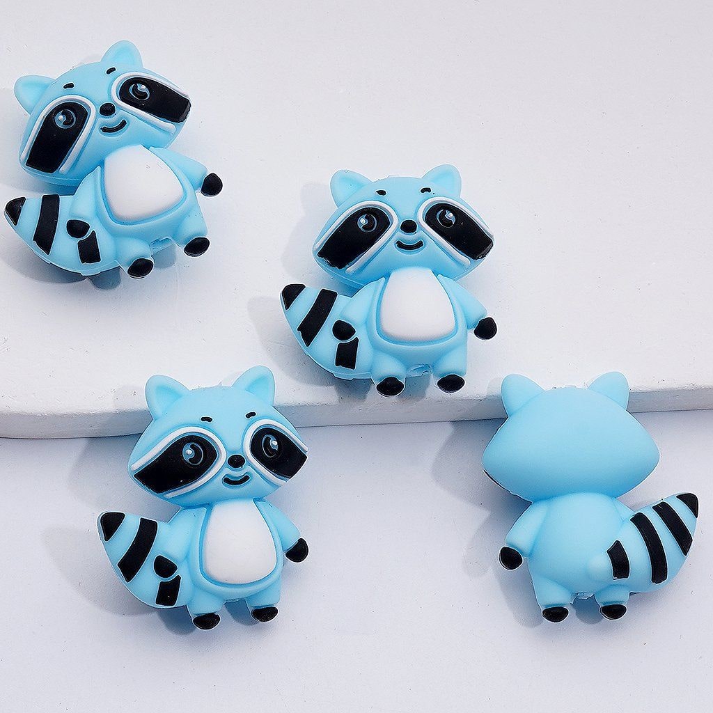 3D Cute Blue Racoon Silicone Focal Beads