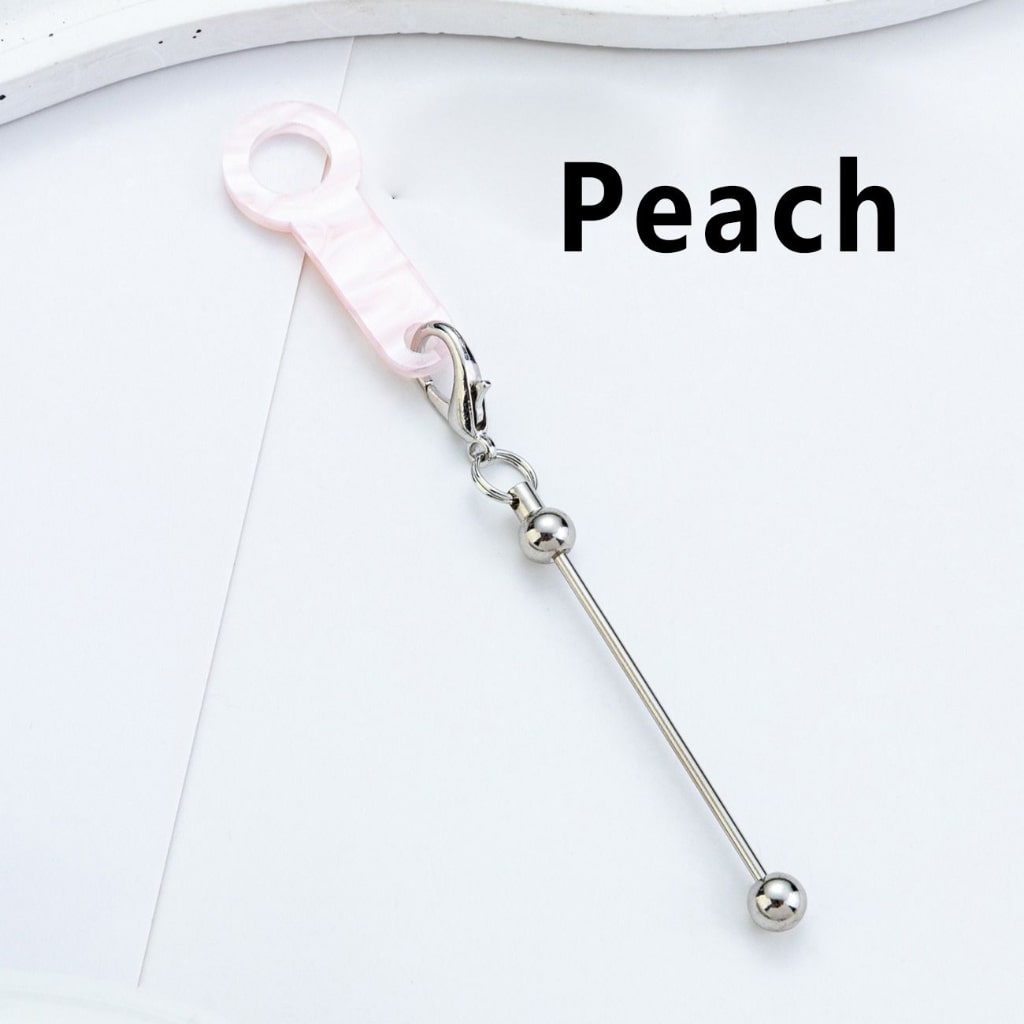 DIY Beadable Silver Metal Bar for Keychain with Carabiner Hook Plastic Long Ring Hoop on Cup's Straw, 120MM