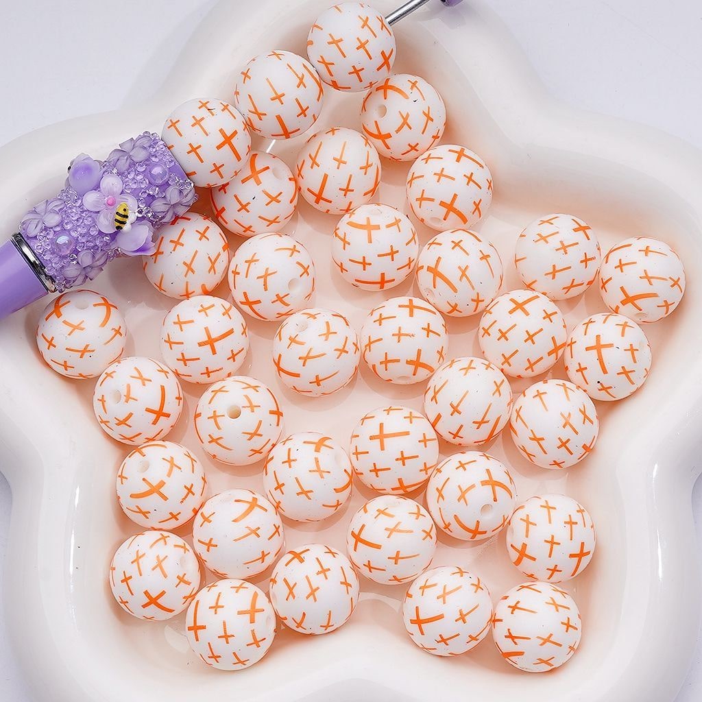 Mini Multi-Color Crosses Printed Silicone Beads 15MM, Number Z-00248