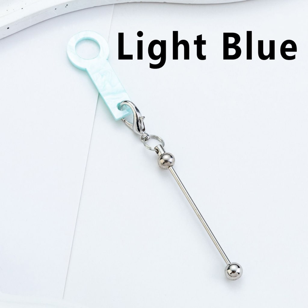 DIY Beadable Silver Metal Bar for Keychain with Carabiner Hook Plastic Long Ring Hoop on Cup's Straw, 120MM