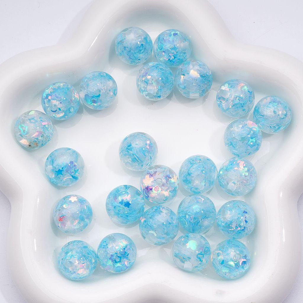 Multi-Color Shiny Mini Snowflake Moon Star Heart Butterfly Flakes Clear Round Acrylic Beads, 16MM