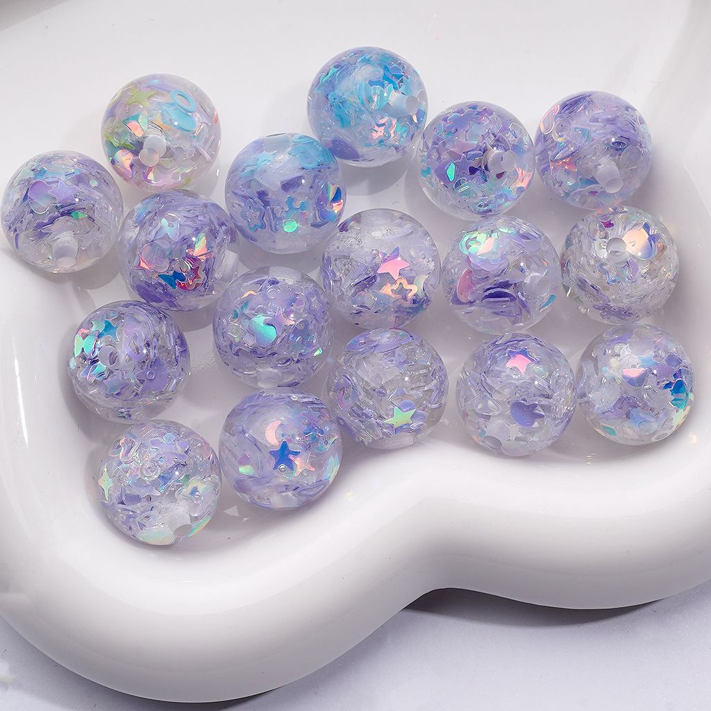 Multi-Color Shiny Mini Snowflake Moon Star Heart Butterfly Flakes Clear Round Acrylic Beads, 16MM