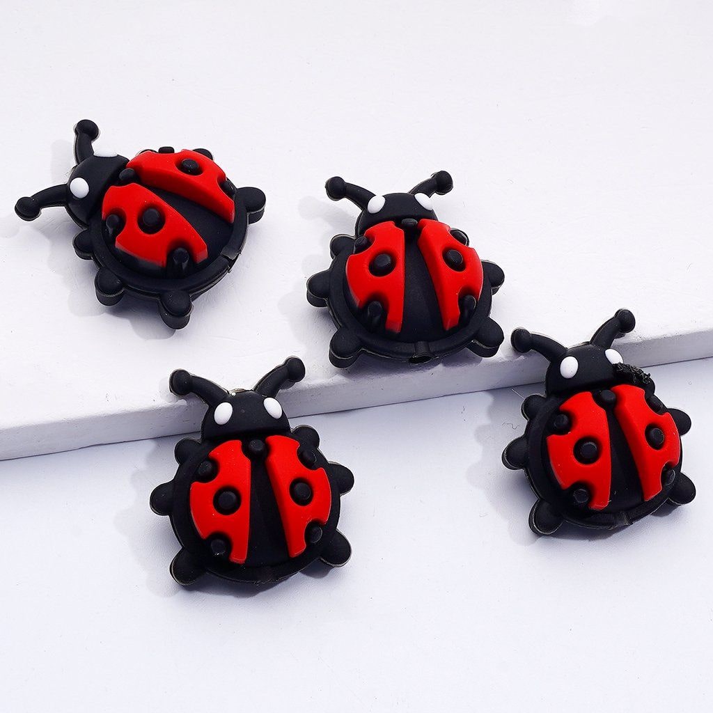 3D Cute Insects Hornet Lady Bug Silicone Focal Beads, Random Mix