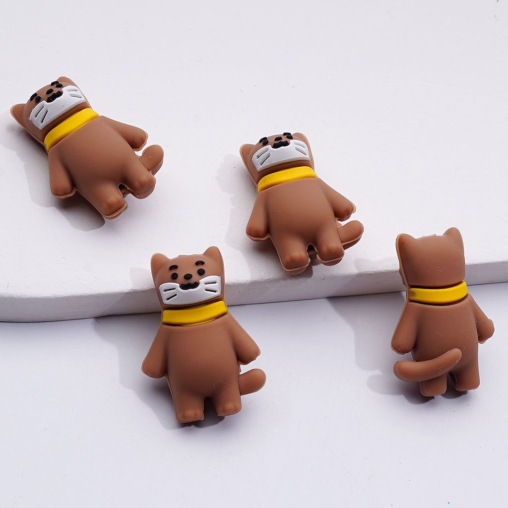 3D Cute Brown Cat Kitten Silicone Focal Beads