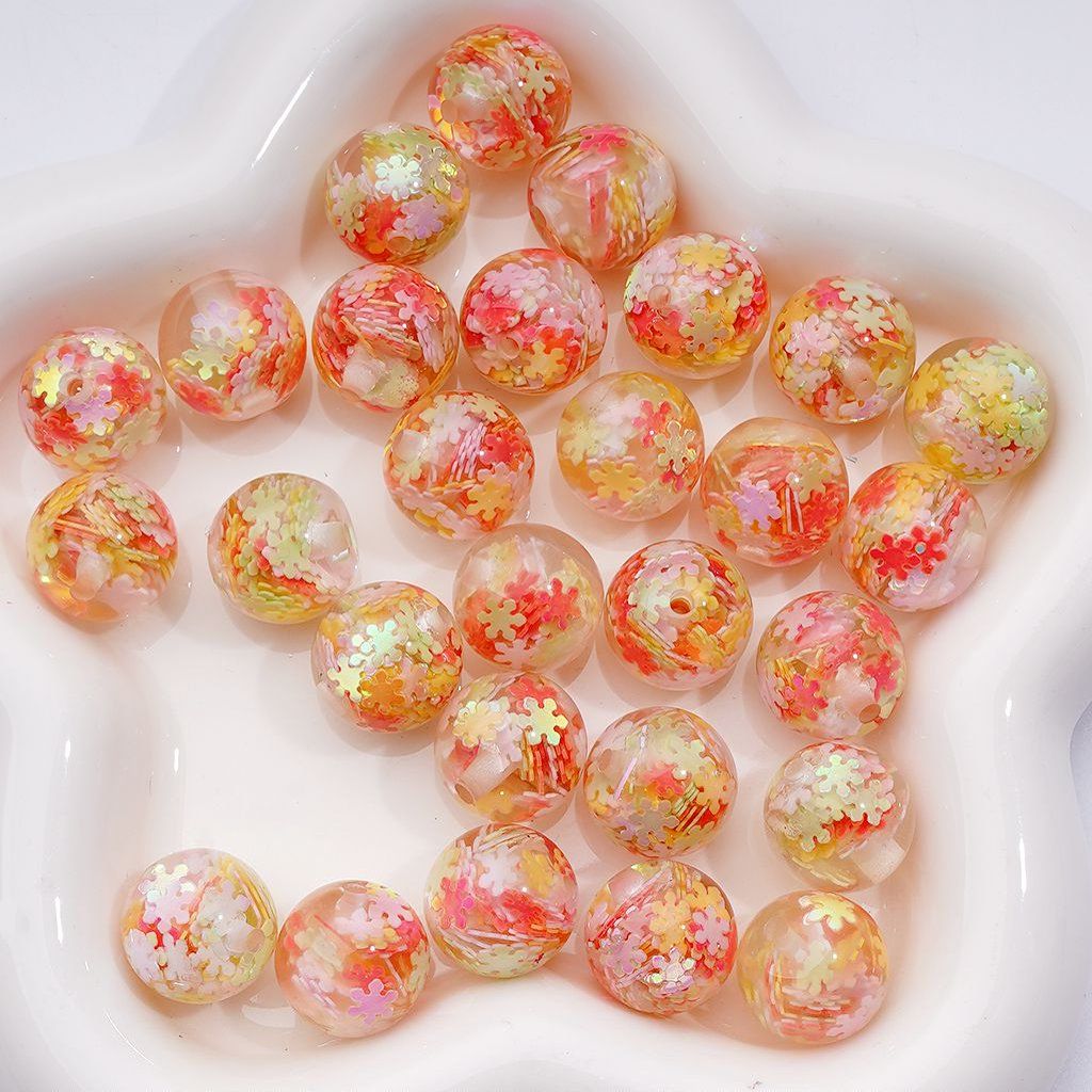 Multi-Color Shiny Mini Snowflake Moon Star Heart Butterfly Flakes Clear Round Acrylic Beads, 16MM