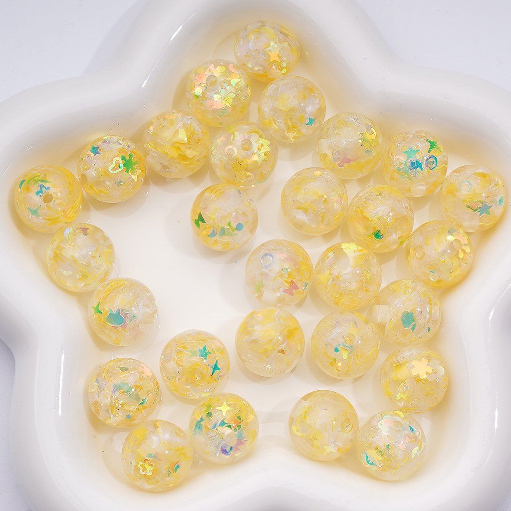 Multi-Color Shiny Mini Snowflake Moon Star Heart Butterfly Flakes Clear Round Acrylic Beads, 16MM