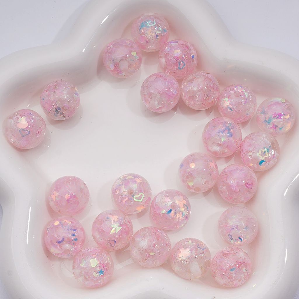 Multi-Color Shiny Mini Snowflake Moon Star Heart Butterfly Flakes Clear Round Acrylic Beads, 16MM
