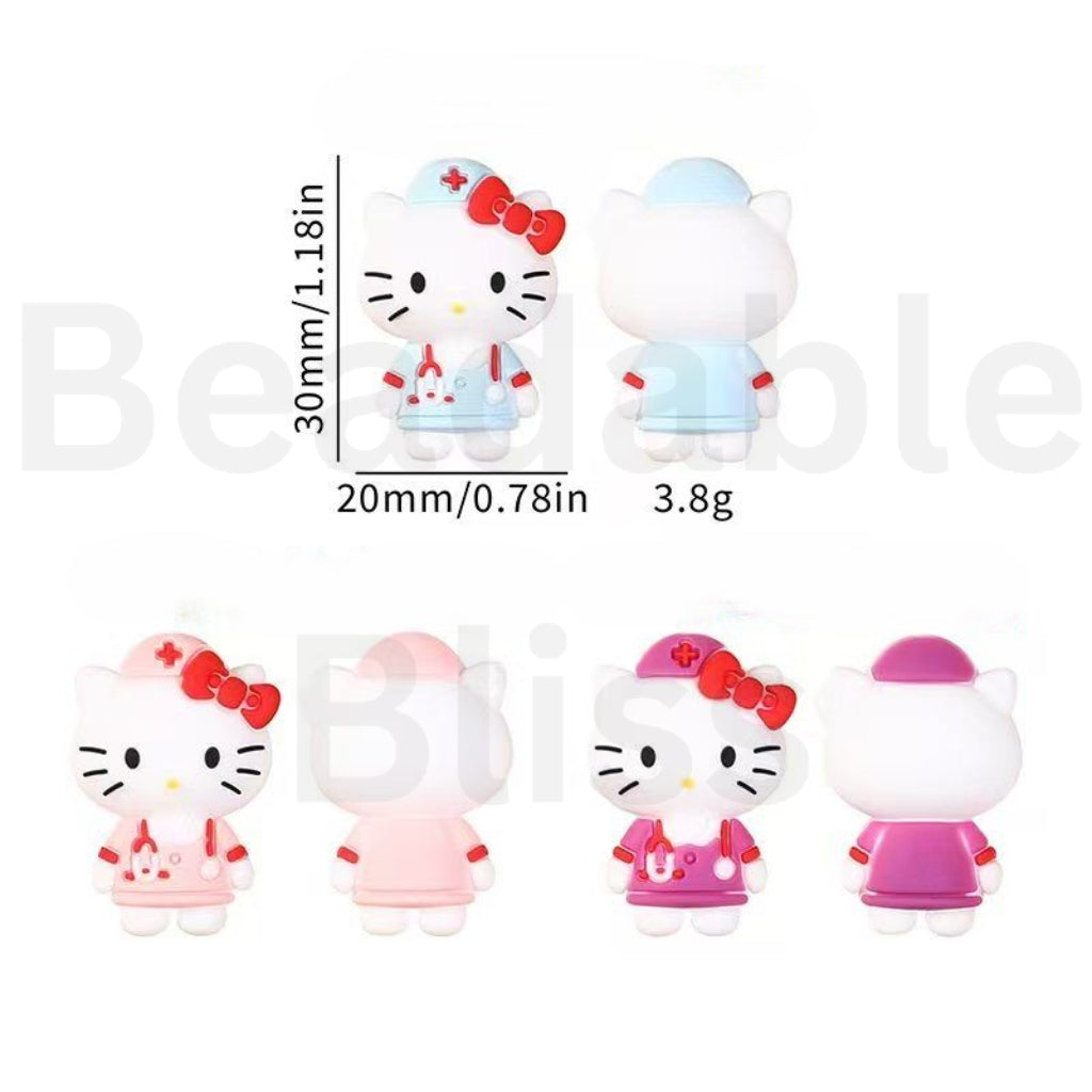 3D Cute Purple Blue Pink Hell Kitt Nurse Silicone Focal Beads, Random Mix