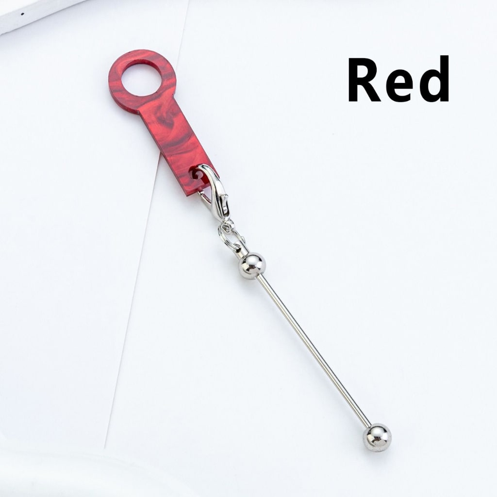 DIY Beadable Silver Metal Bar for Keychain with Carabiner Hook Plastic Long Ring Hoop on Cup's Straw, 120MM