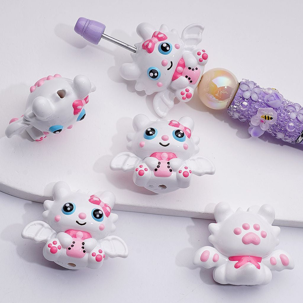 Hand Painted Mini Cute Vivid Elves Fairys with Wings Acrylic Beads, 29*37mm