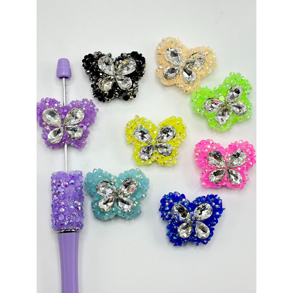 キラキラ輝くシュガーバタフライクリアラインストーンアクリルビーズ、ランダムミックス、32×27MM