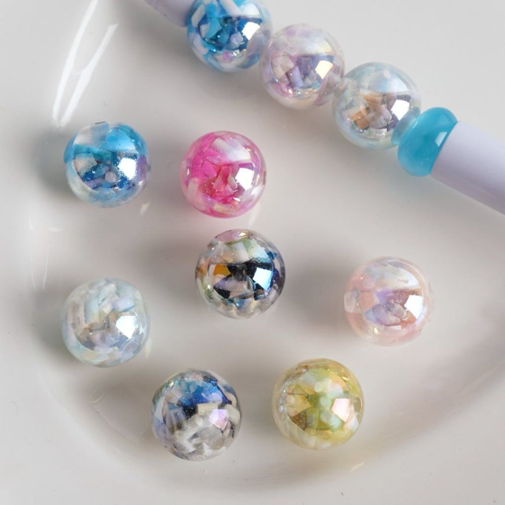 Glitter Clear Round Acrylic Beads Colorful Mini Resin Items Inside, 16MM, Random Mix