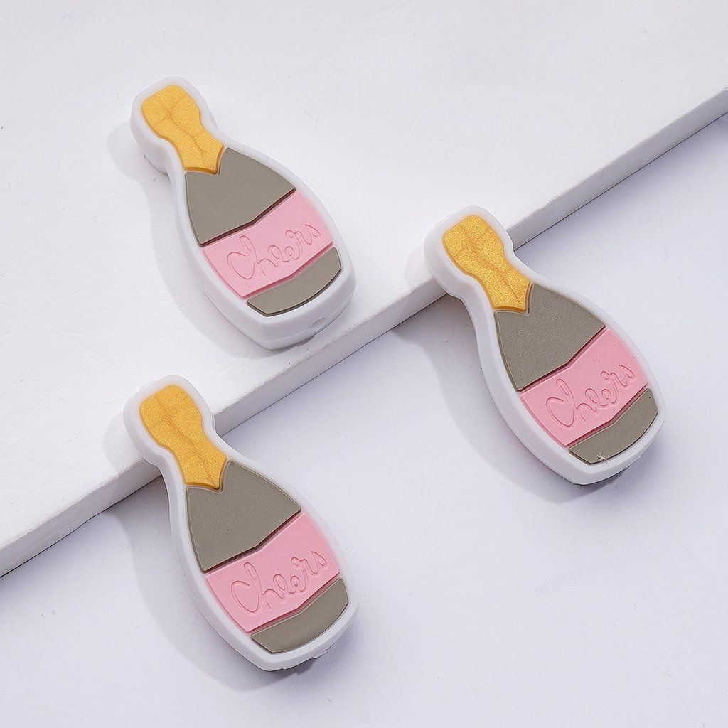 Cute Champagne Wine Bottle Cheers Chew Silicone Focal Beads