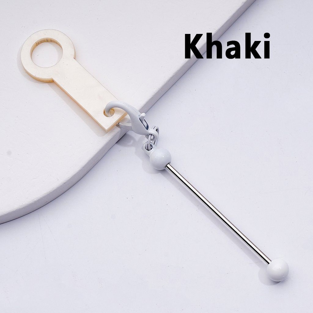 DIY Beadable Metal Bar for Keychain in Solid Color with Carabiner Hook Plastic Long Ring Hoop on Cup's Straw, 116MM